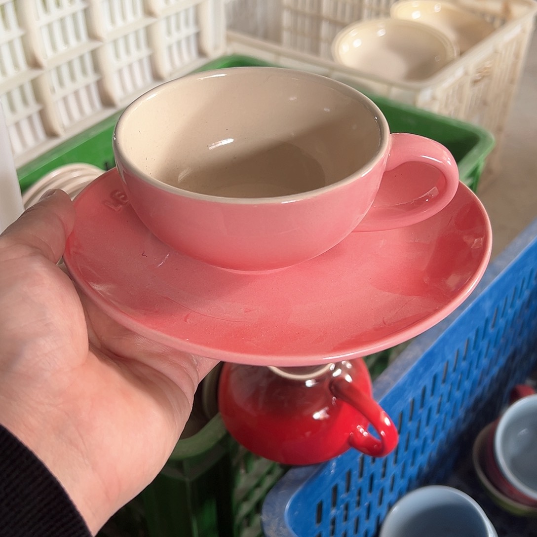 陶瓷 深粉 小碟 小蛋杯