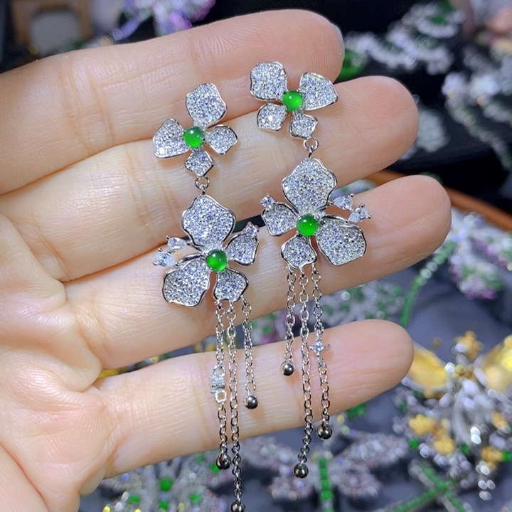 翡翠戒指银S925镶嵌天然翡翠