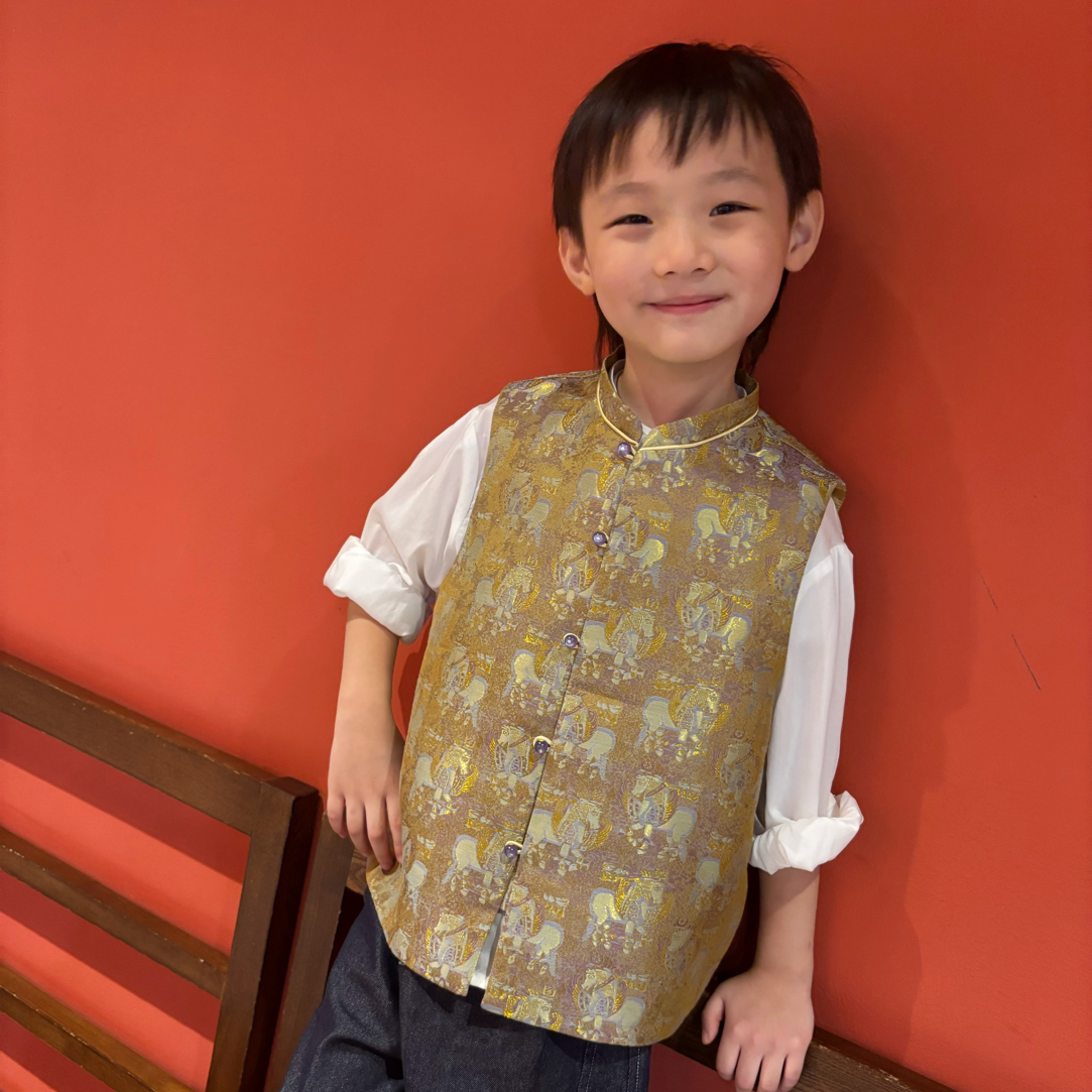 【金马】  金色新中式男女童人丝马甲 四季款百搭坎肩 时尚国风 新