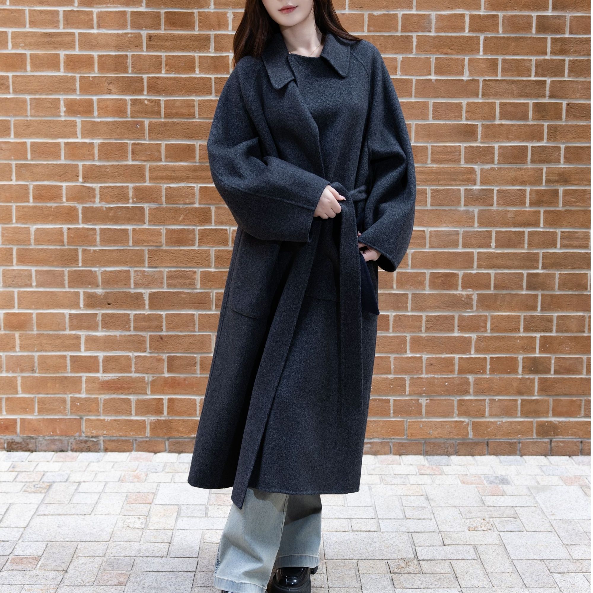 女士手工双面呢羊绒羊毛秋冬长款大衣外套加厚保暖舒适