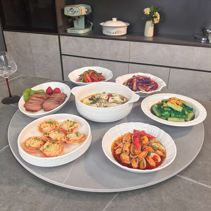 新年七件套 家用炒菜盘鱼盘创意汤碗圆盘深盘组合高级感餐具套装