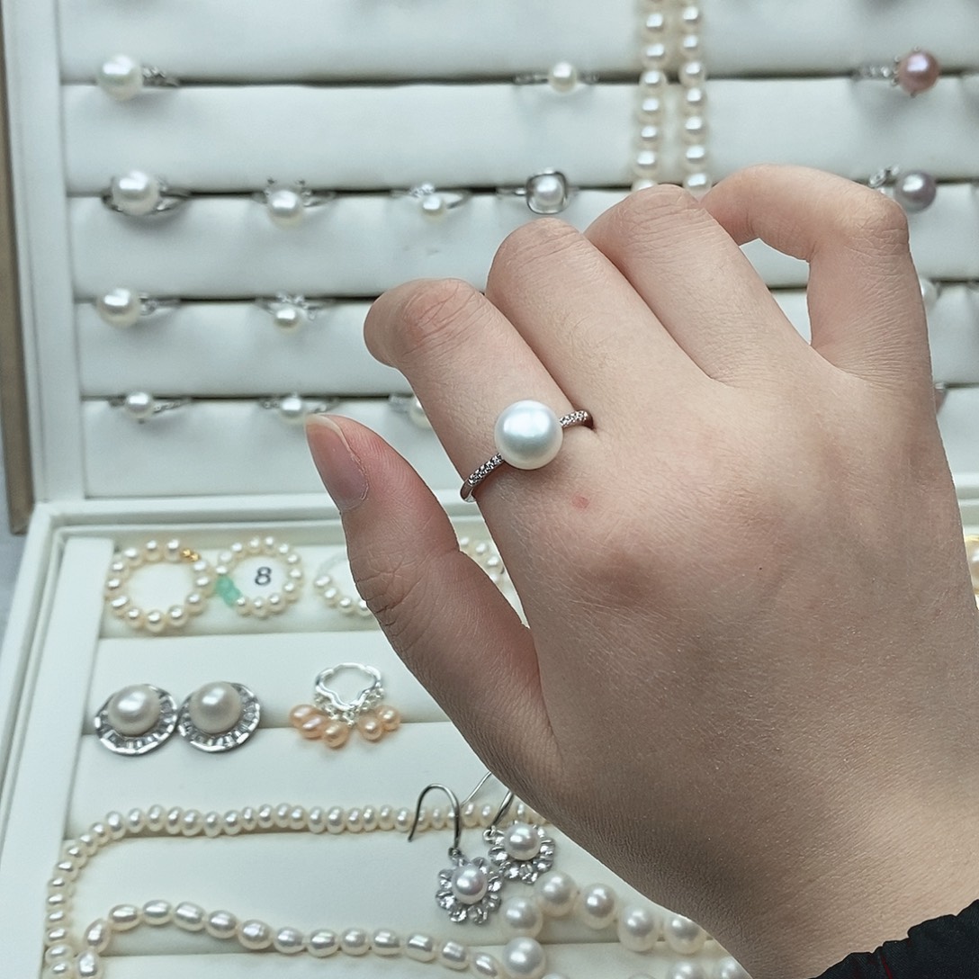 不***池淡水珍珠戒指银S925镶嵌
