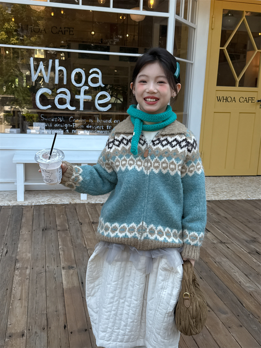 女童开衫毛衣2025冬款韩版翻领开衫毛衣百搭针织上衣亲子款