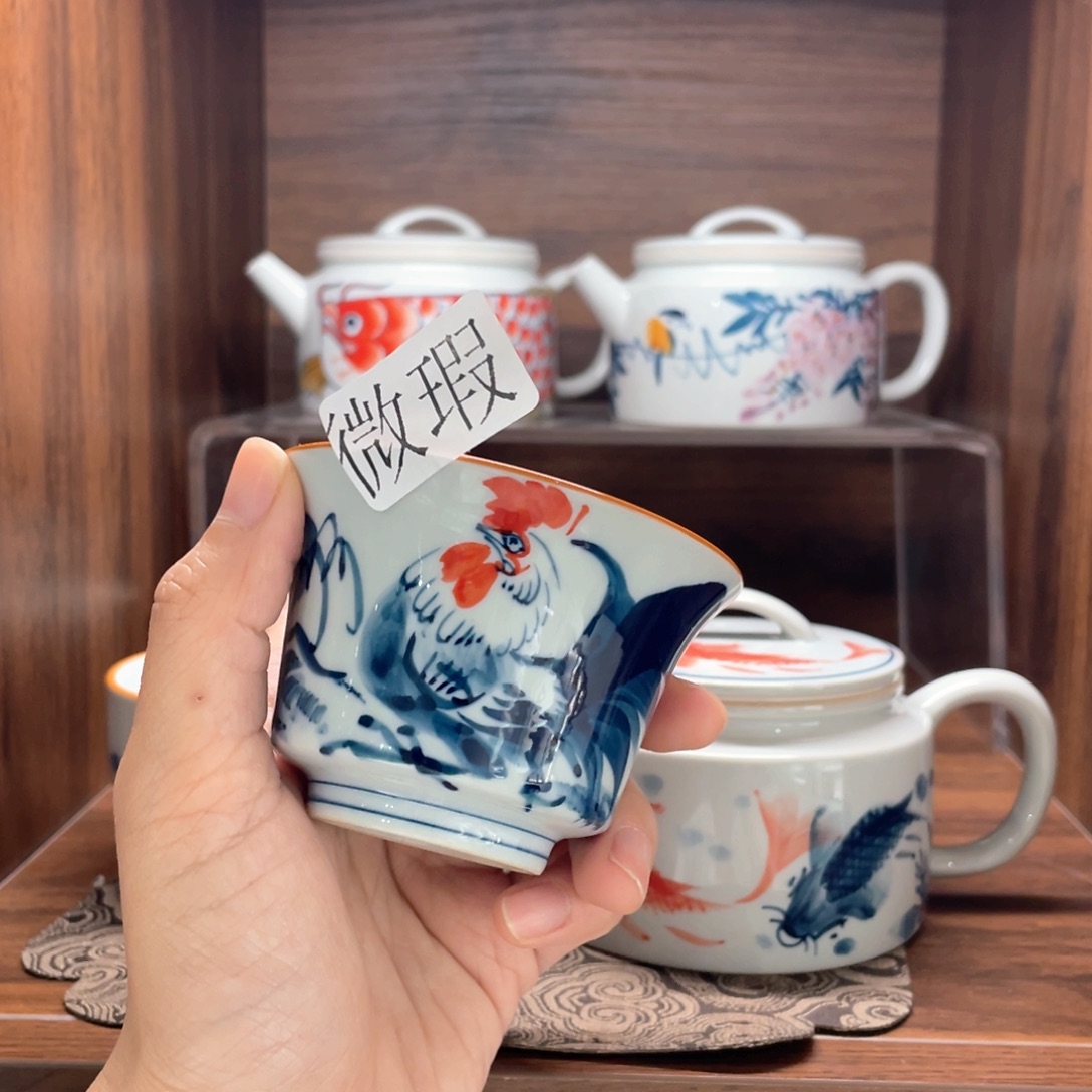 釉下手绘茶具微瑕