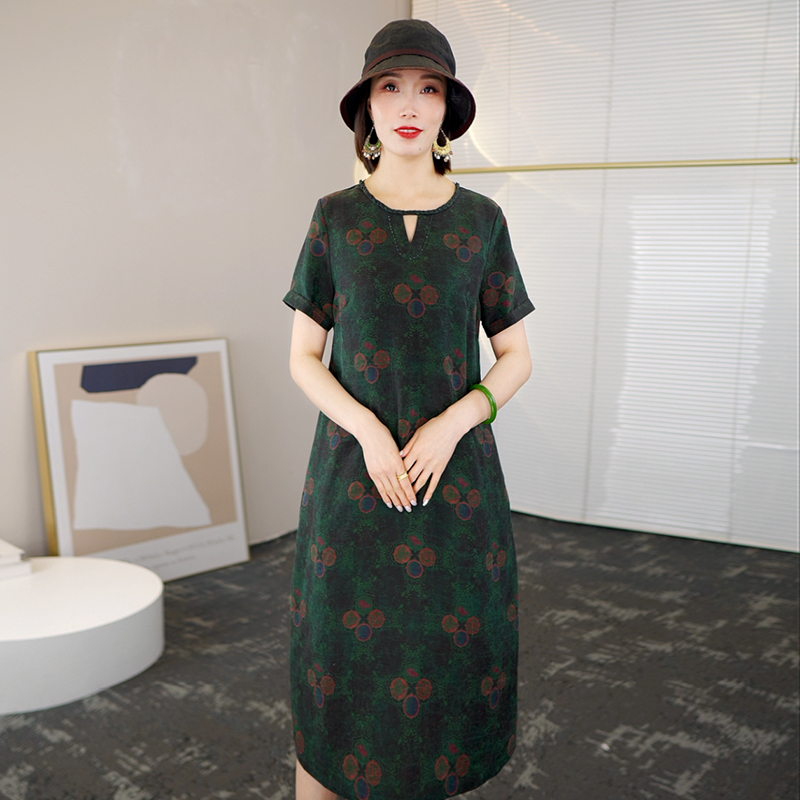 2025夏季时尚浪漫大牌杭州真丝连衣裙女气质妈妈香云纱桑蚕丝裙子