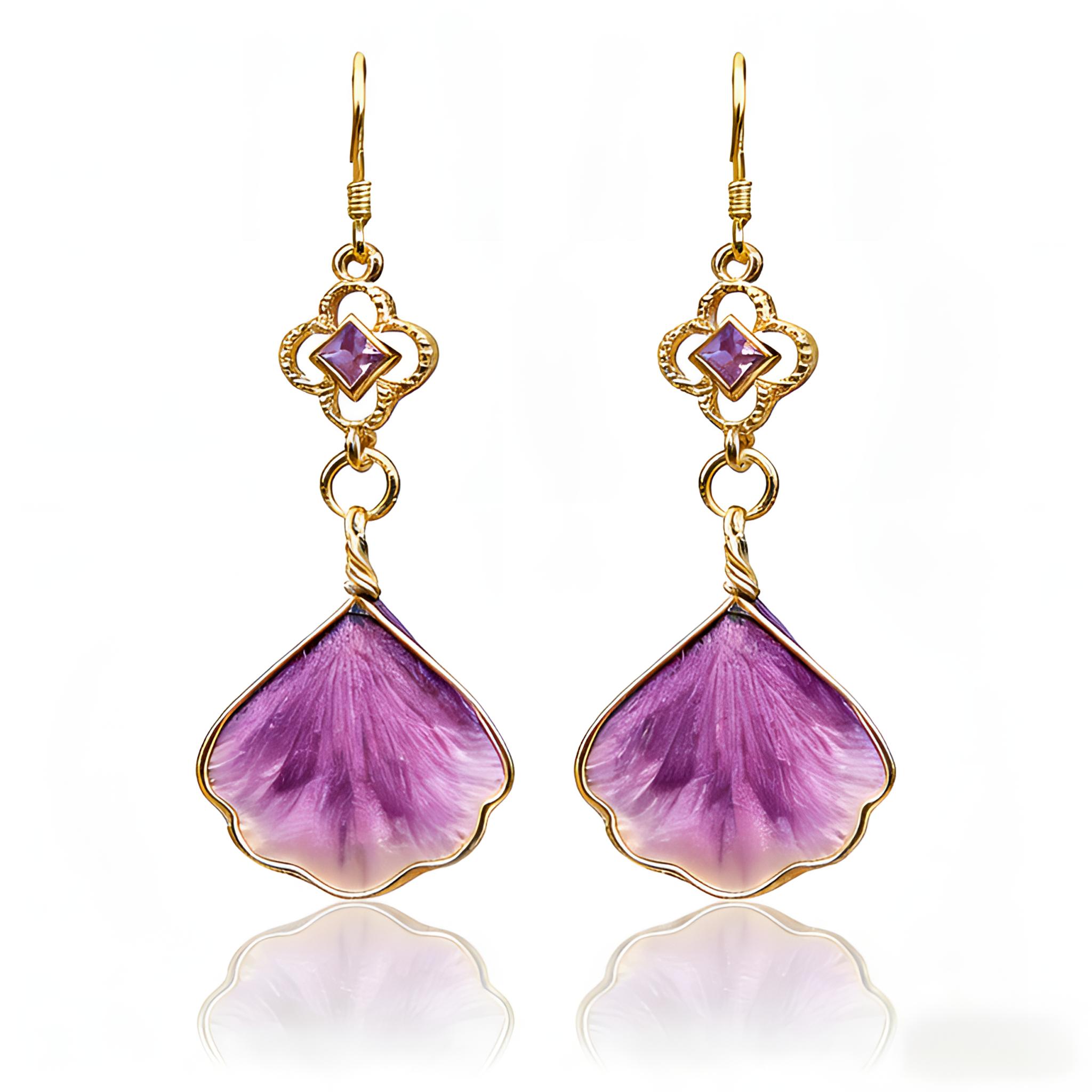 铜合金真丝耳饰 耳环【紫云摇梦】紫色非遗绒花925银新中式国风耳饰