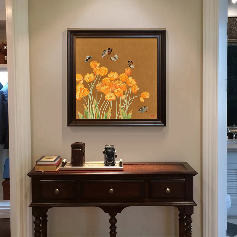 《蝶恋花》纯手工油画美式法式中古风装饰画餐厅卧室抖柜摆台挂画