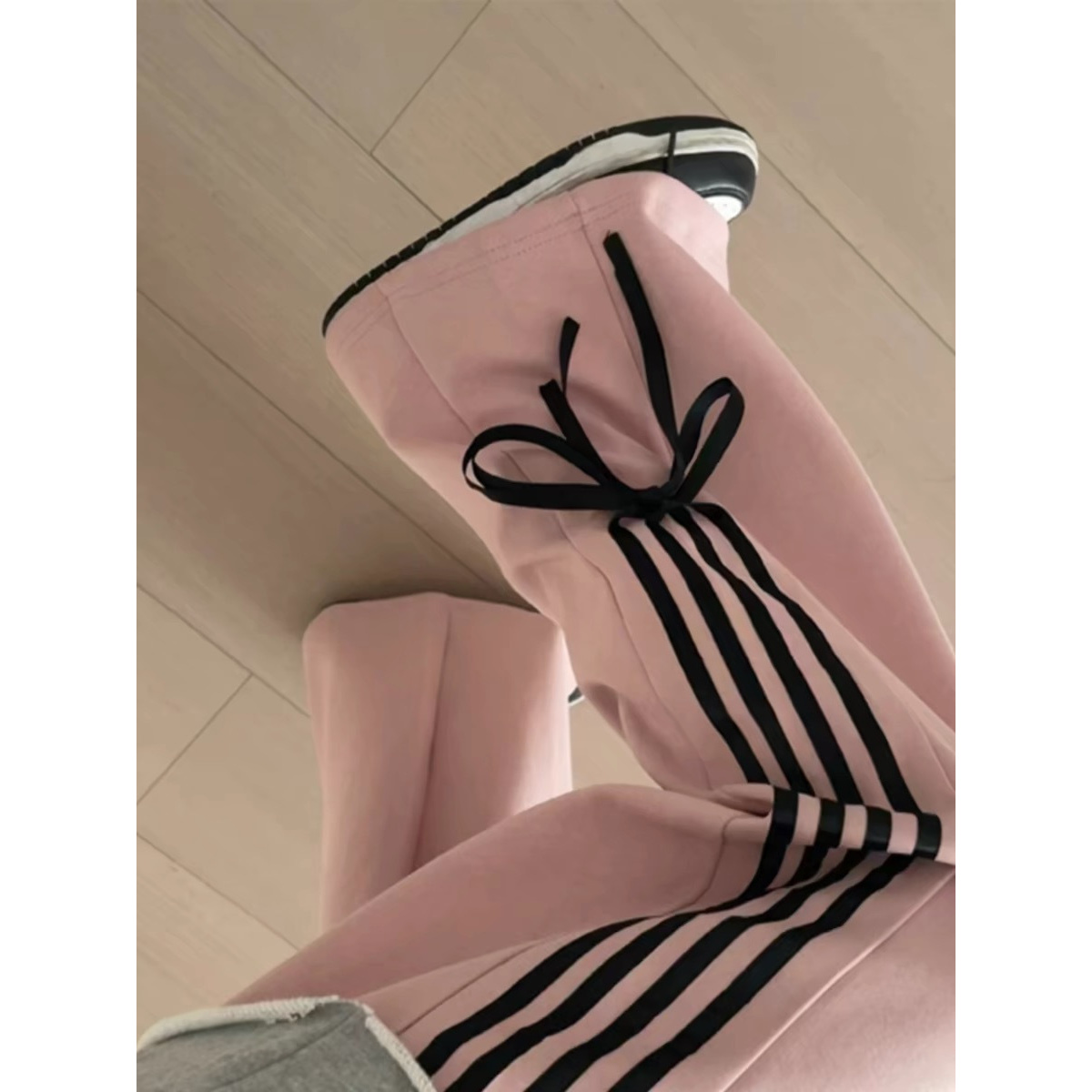 休闲长裤女2024新款春秋日系学生蝴蝶结系带宽松运动高腰直筒阔腿