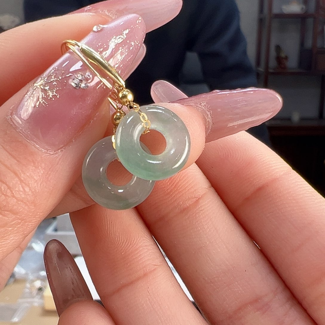 翡翠耳饰18K金镶嵌耳环34