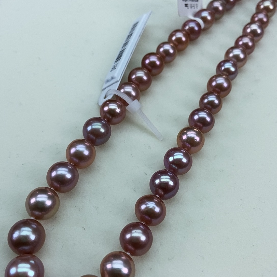 淡水珍珠9/10正圆极光紫珠干净银S925镶嵌