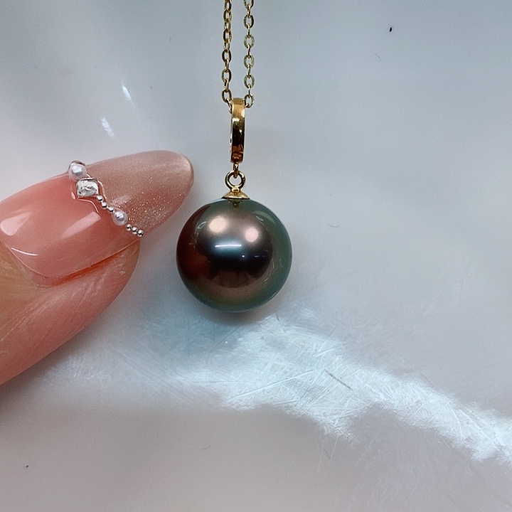 海水珍珠吊坠(不含链)18K金镶嵌大溪地吊坠12-13mm