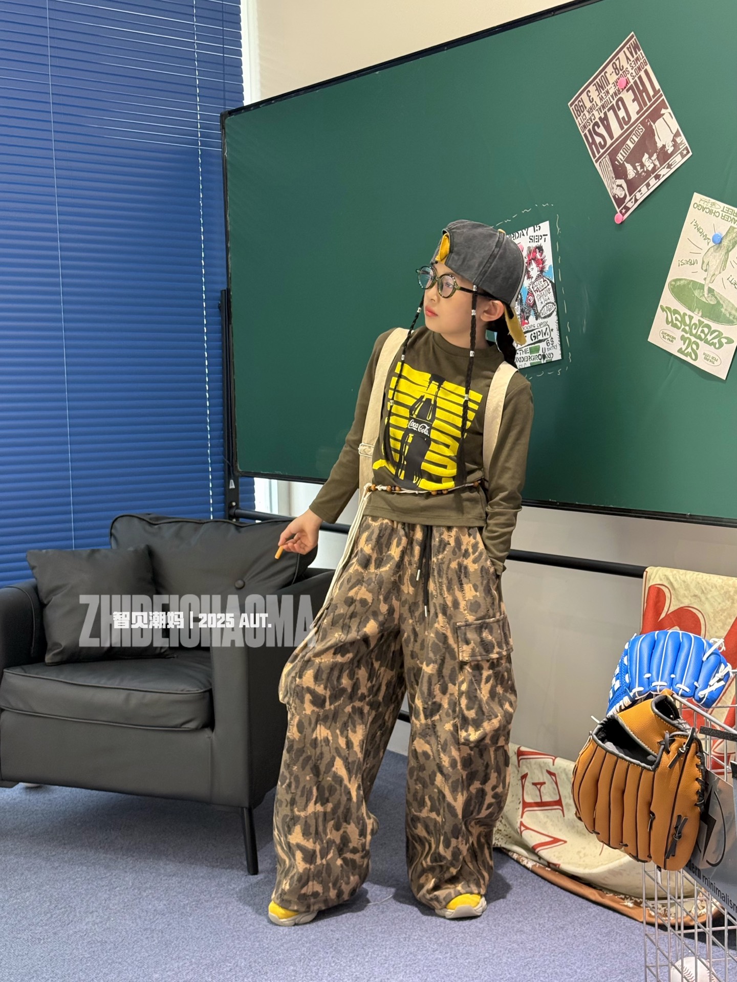 运动牛仔裤豹纹嘻哈磨毛高腰灯笼裤夏季韩版长裤迷彩