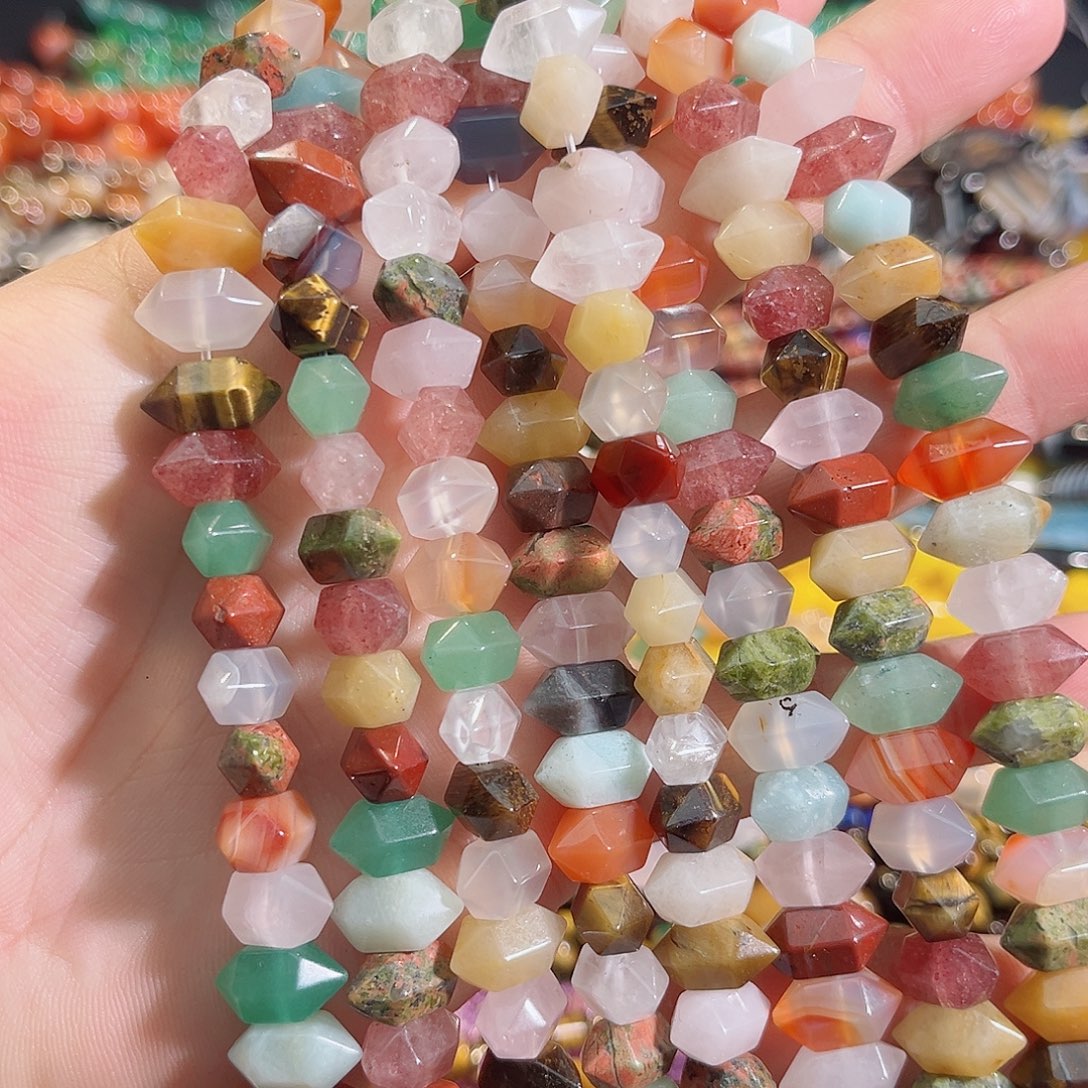 玛瑙/玉髓未镶嵌珠宝半成品多宝双尖一条24颗14mm
