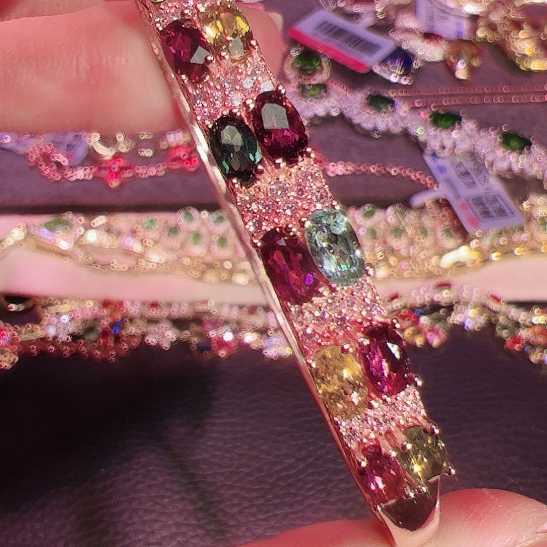 碧玺碧玺手镯银S925镶嵌