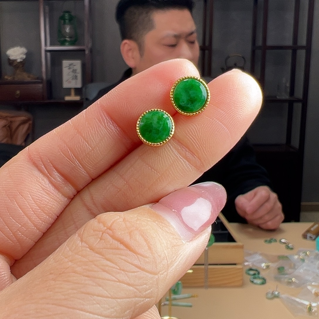 翡翠银S925镶嵌耳饰耳环