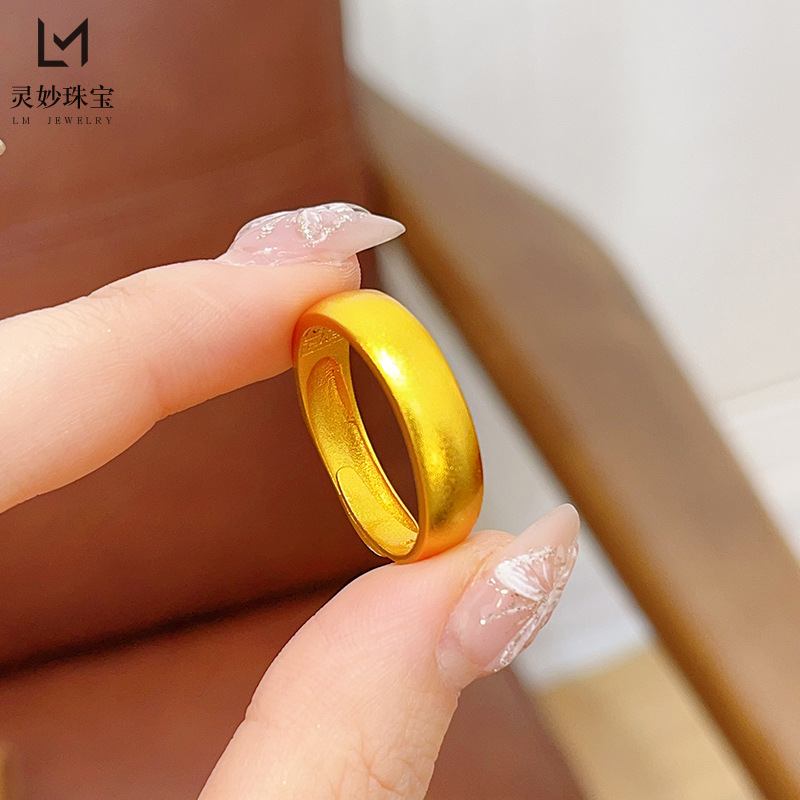 合金戒指 6N古法999磨砂宽面回纹戒指实心素圈开口指环简约