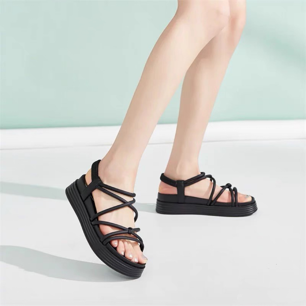 C6398  黑色  新款夏季2025新款舒适厚底女休闲凉鞋