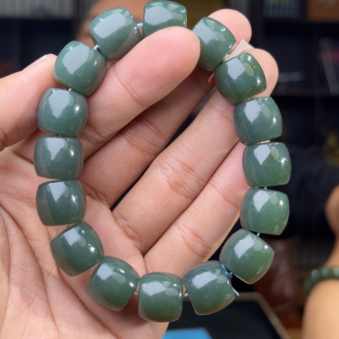 和田玉未镶嵌手串天然和田玉新疆且末瓷蓝卡14直切