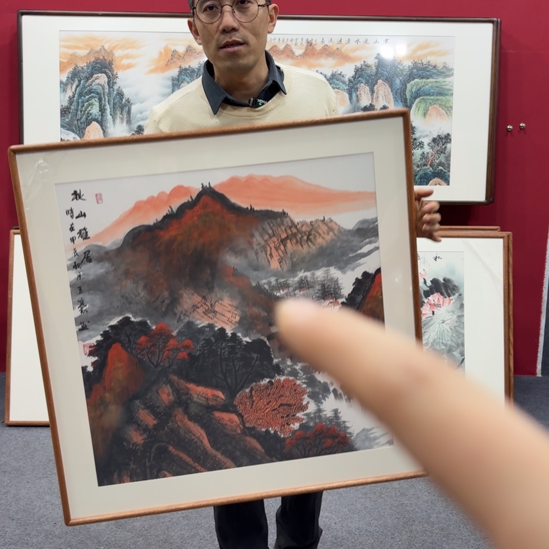 国画带框绘画80/80尺寸