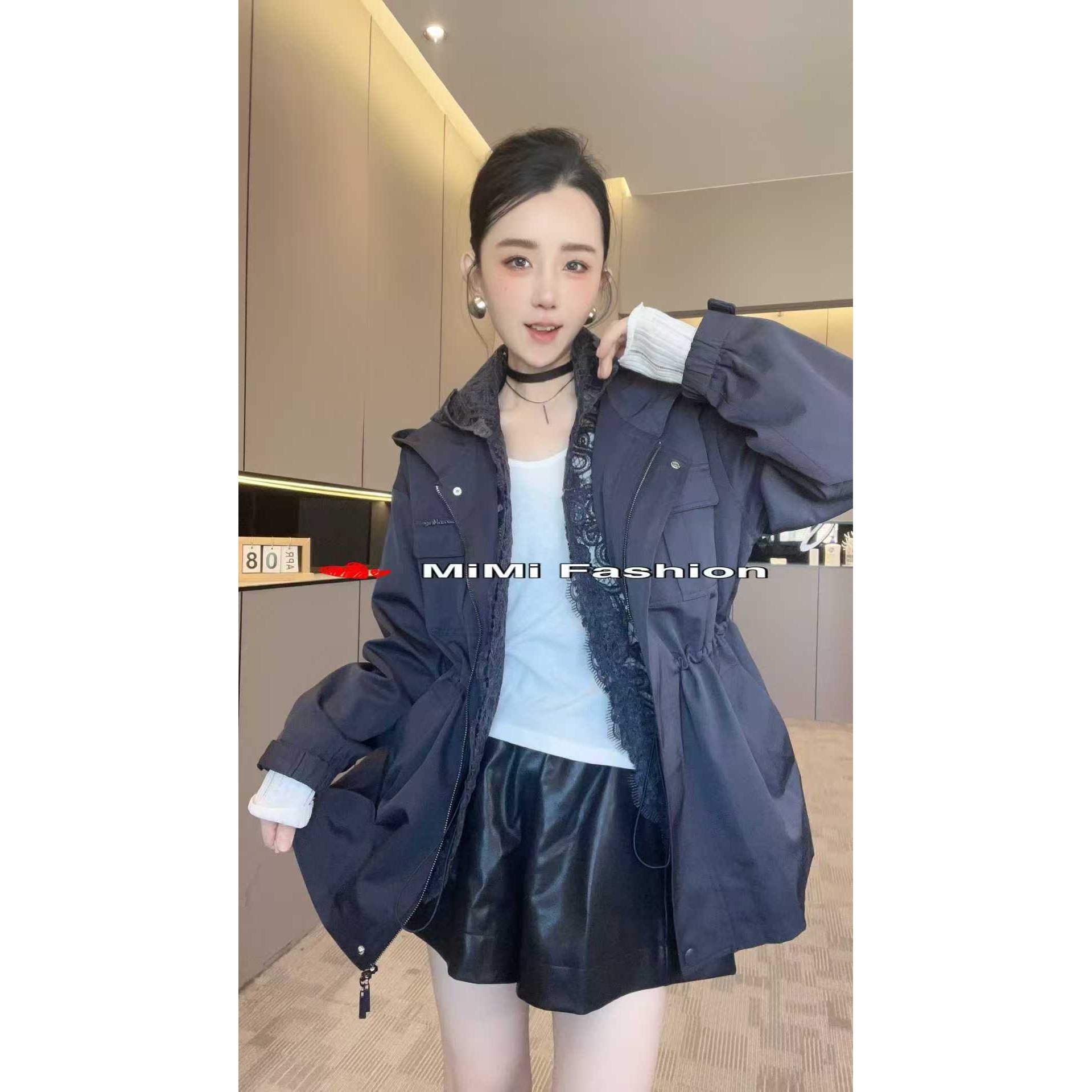 KIKI严选：19710-66家南油欧货秋冬连帽酷飒炸街风衣高级感短外套