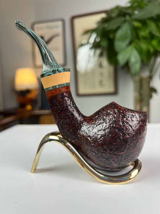 致敬肯特大切线河豚桌面烟斗喷砂石楠木手工烟斗