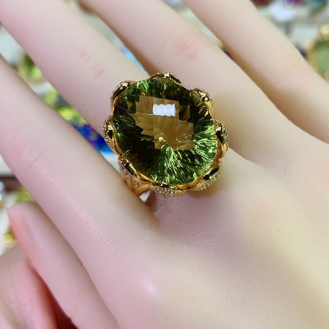 水晶戒指银S925镀金镶嵌