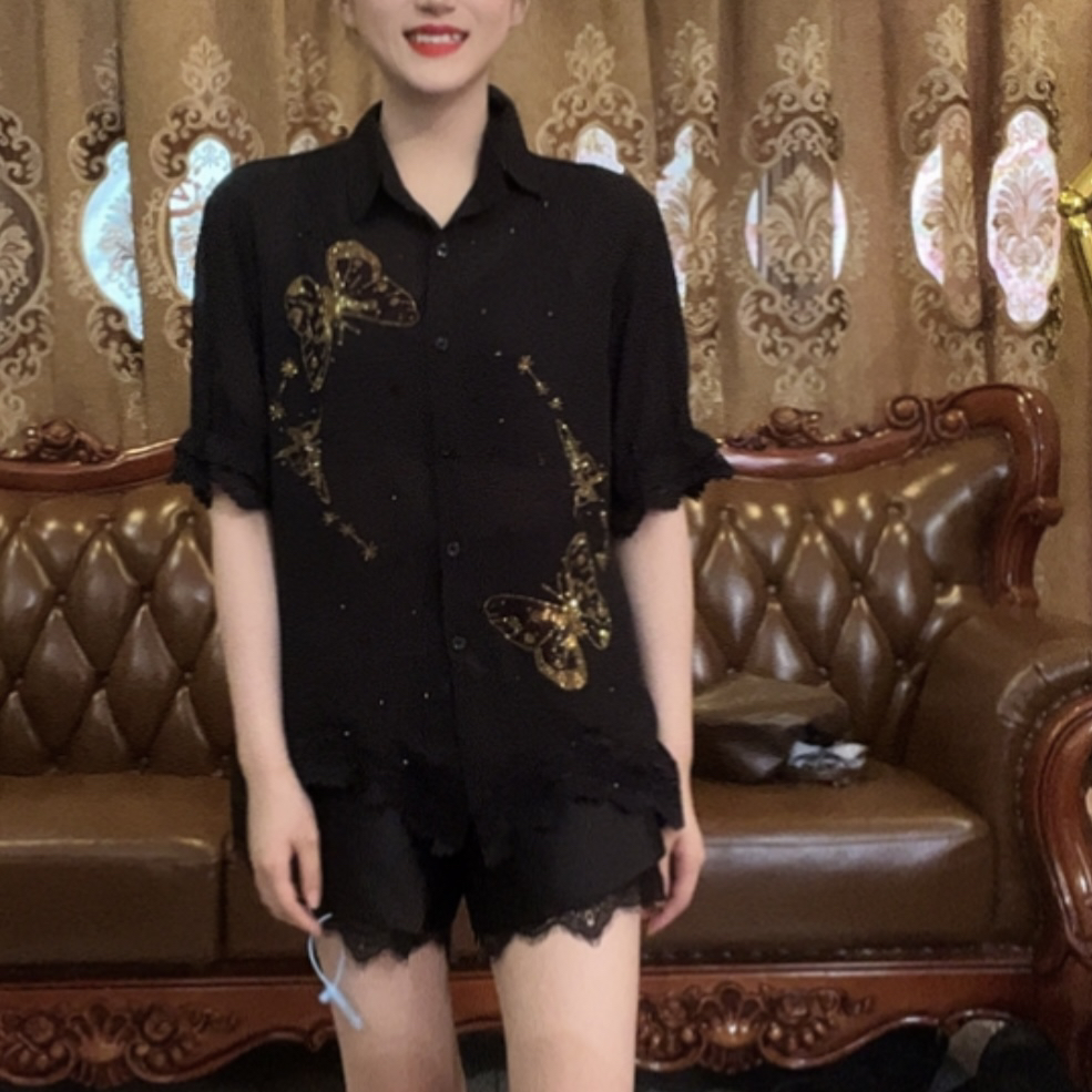 透气女装短袖小衫休闲宽松蕾丝显瘦三分袖上衣衬衫夏季