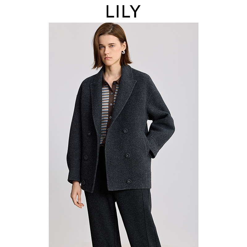 100%羊毛LILY2025冬新款老钱西装领双面呢毛呢外套女125419FN921