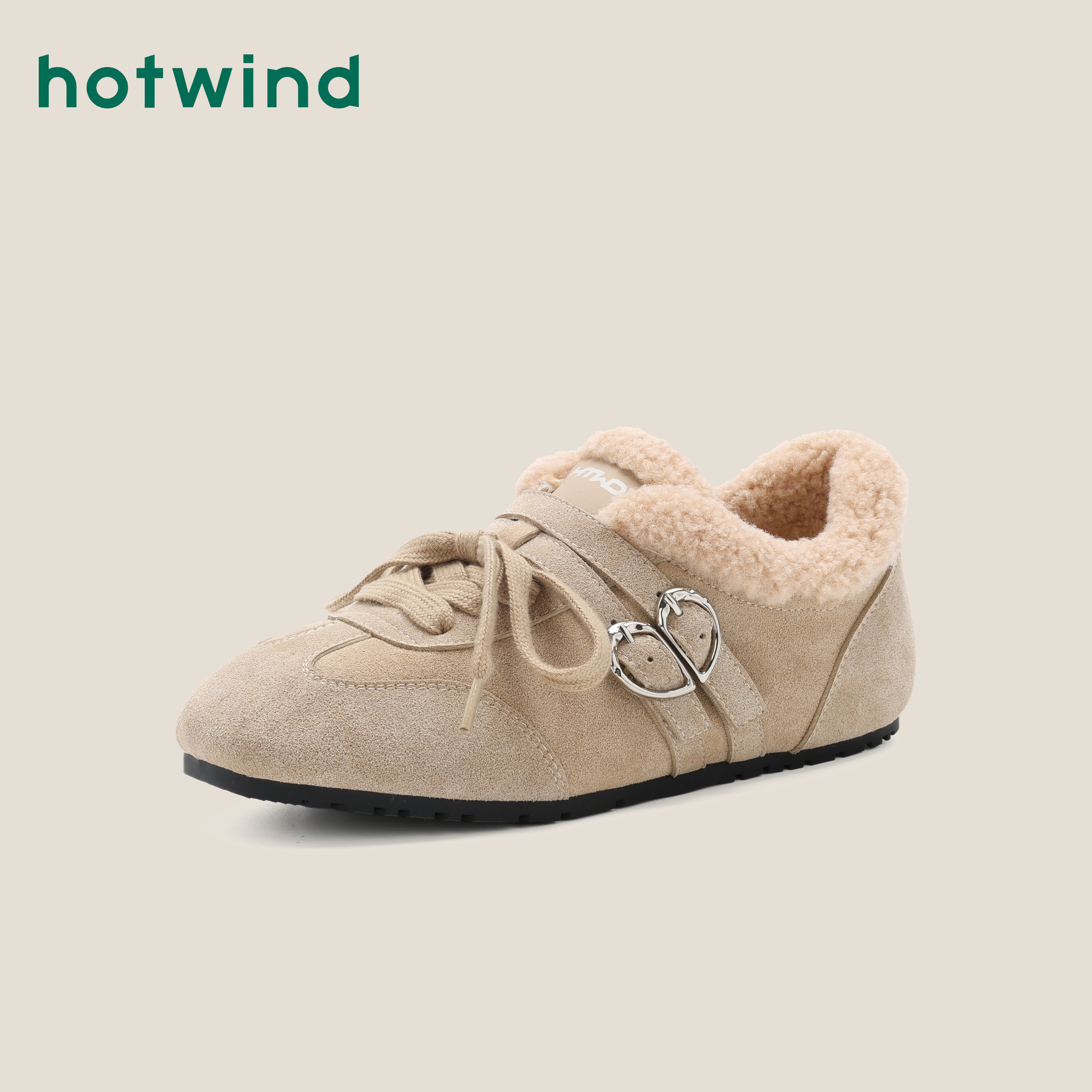 Hotwind/热风加绒德训鞋时尚休闲鞋女轻便软底2025冬季