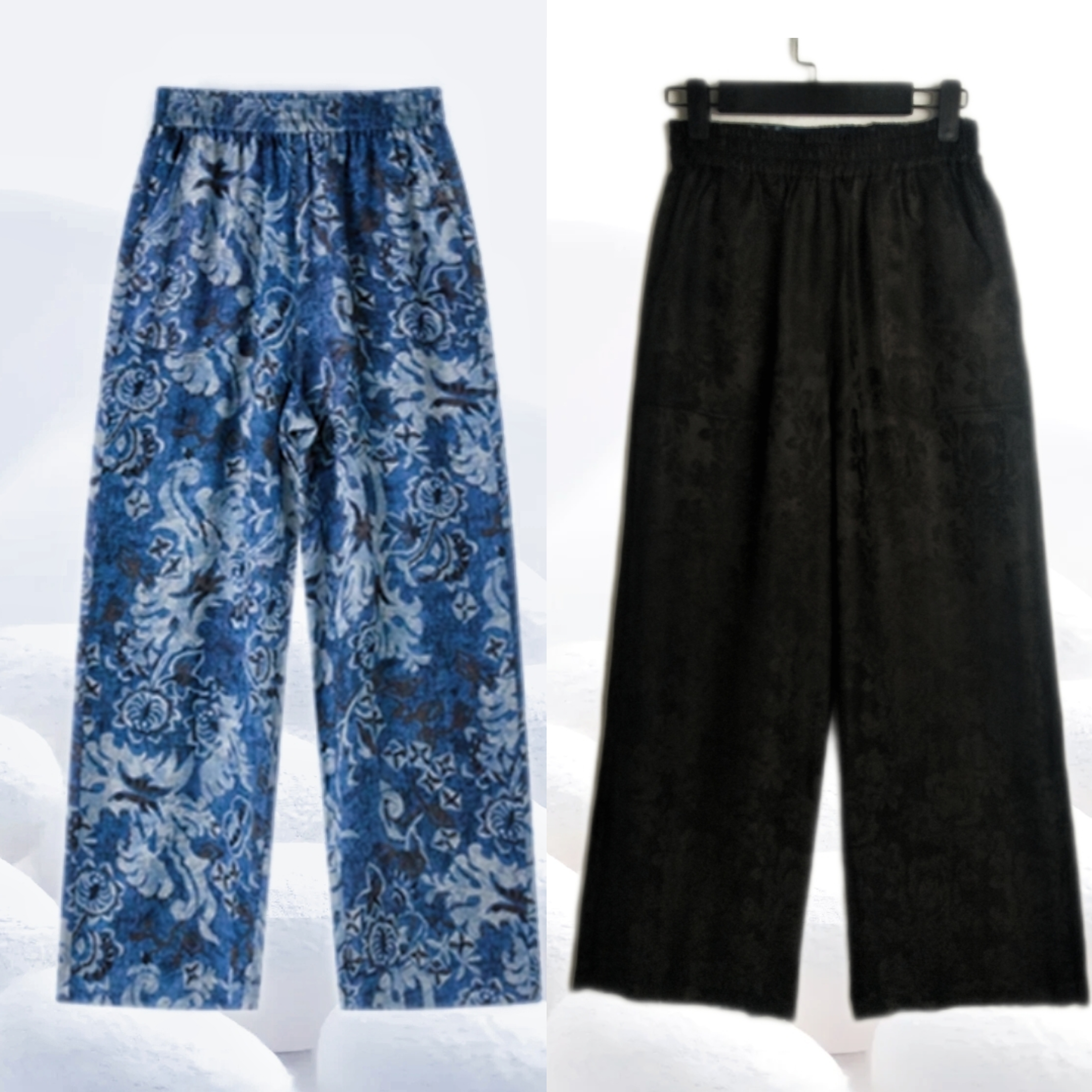 【青花瓷双面穿直筒裤】桑蚕丝香云纱双面穿阔腿裤直筒裤dz203