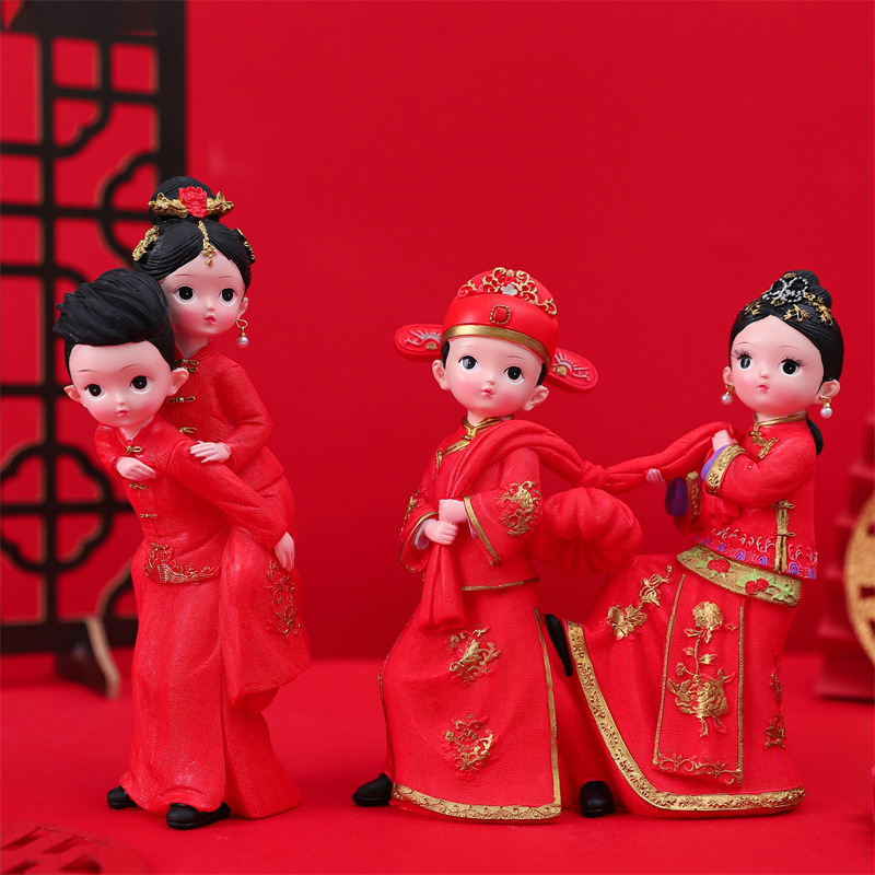 现代简约情侣摆件结婚喜结良缘创意新娘伴手礼树脂工艺品摆件情人