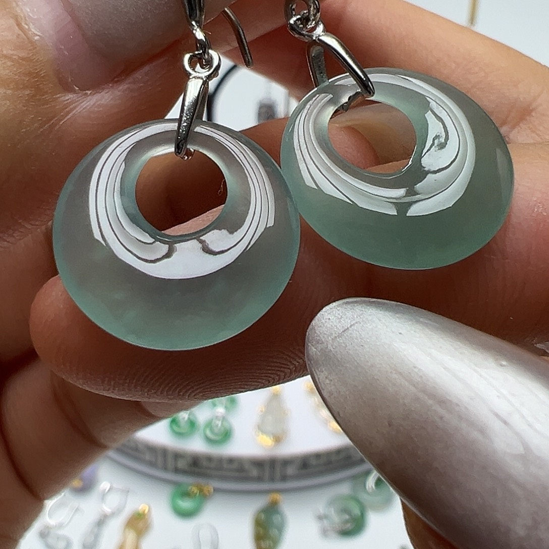 翡翠银S925镶嵌耳饰