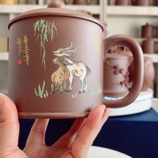 紫砂茶杯紫泥羊杯