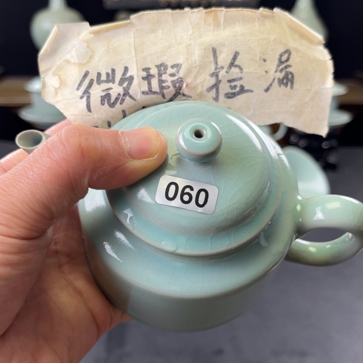 杯仿古釉汝官窑涧流德钟鼓060号微瑕捡漏