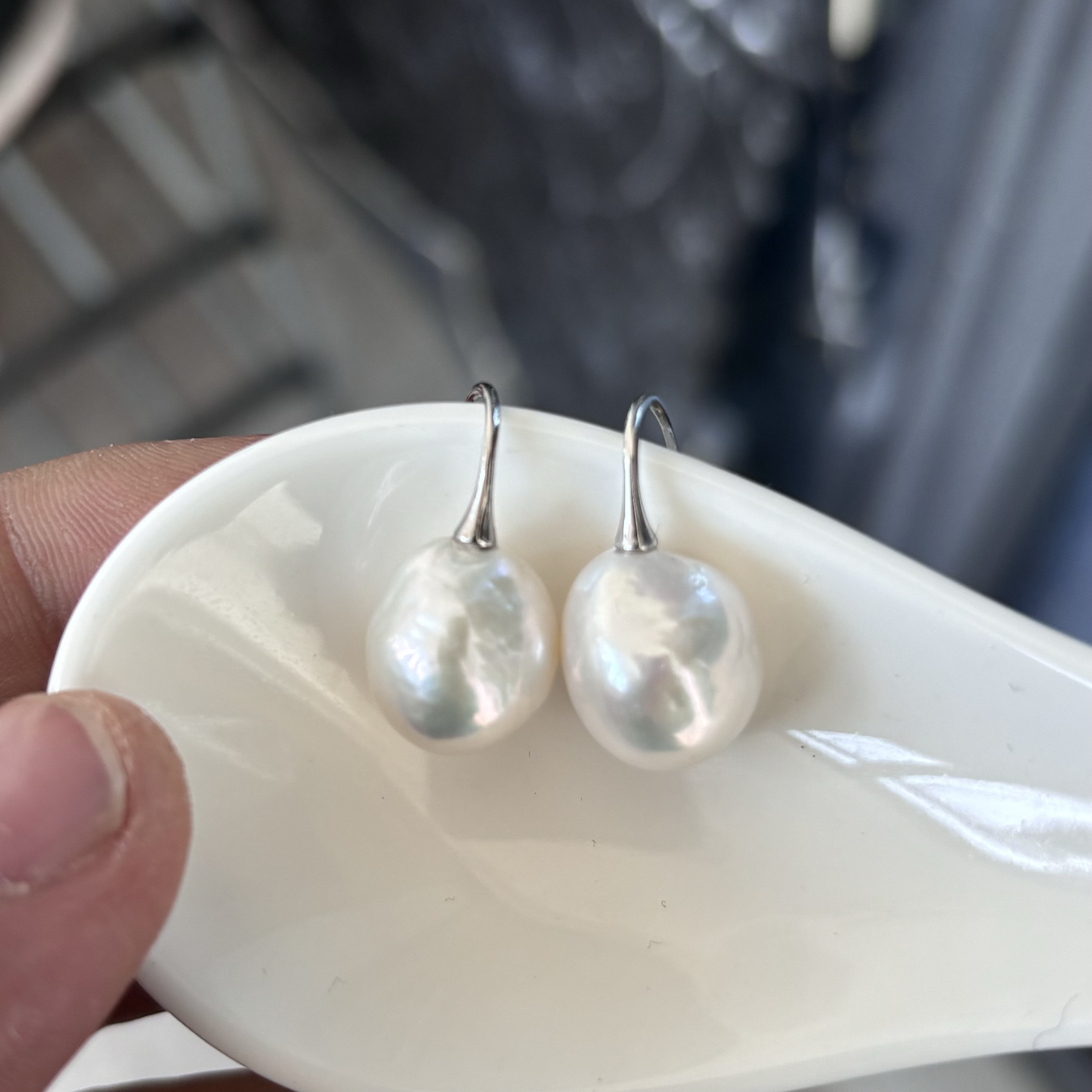 12-13mm天然淡水巴洛克珍珠耳环复古高跟鞋耳钩简约气质耳饰