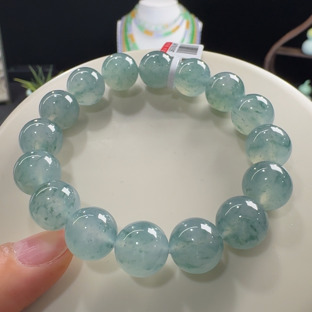 翡翠未镶嵌手链超纯果冻飘蓝花单圈12.5mm
