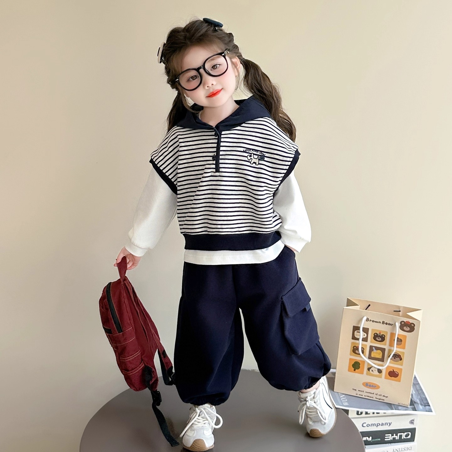 女童条纹套装秋季2025新款女宝宝洋气时髦秋装儿童早秋穿搭三件套
