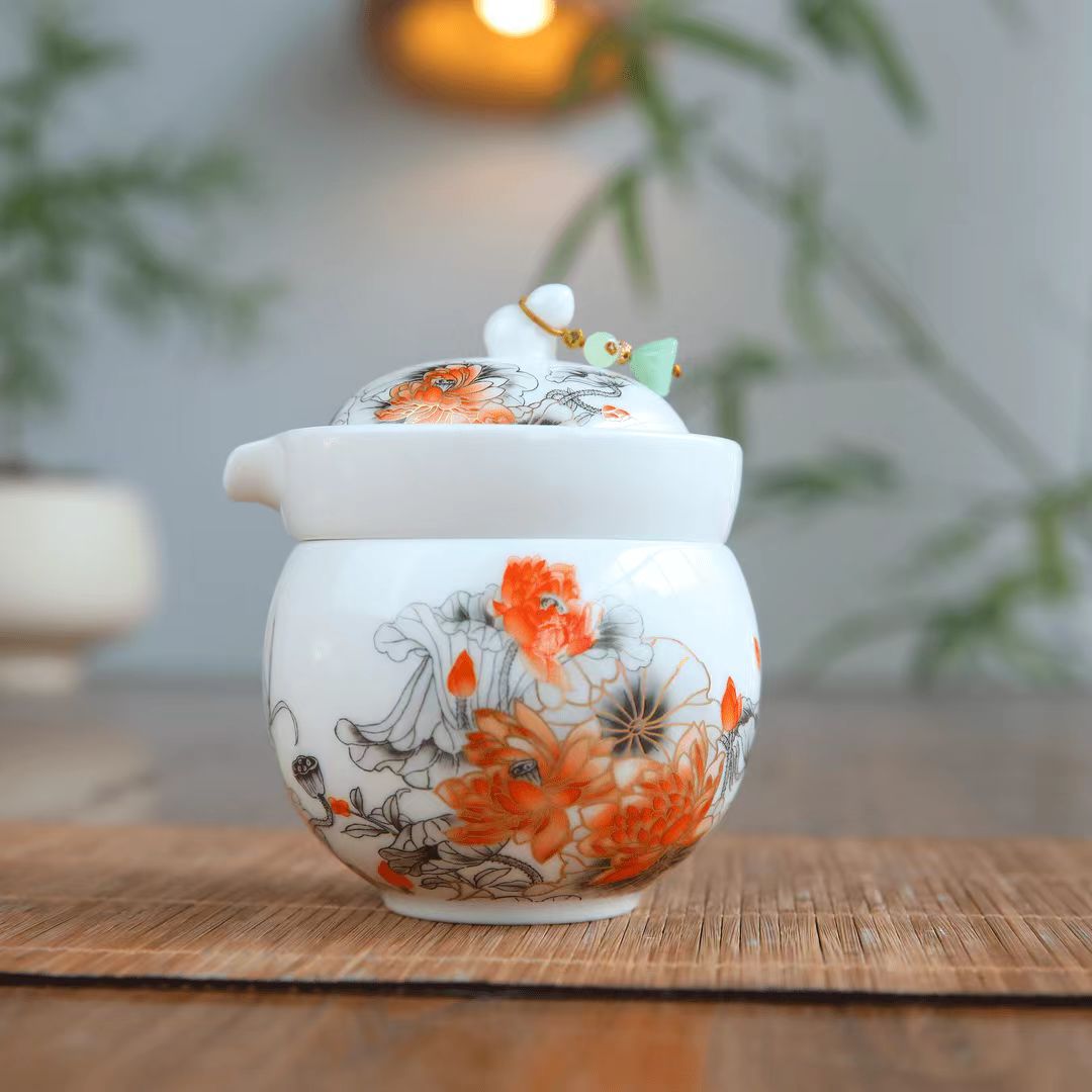 高档中式水墨牡丹旅行茶具便携式精致快客杯简易单人旅游茶器F425