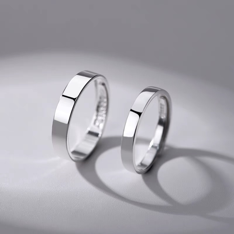 足银戒指 【平面光面素圈戒】情侣戒对戒足银纯银开口个性简约小众