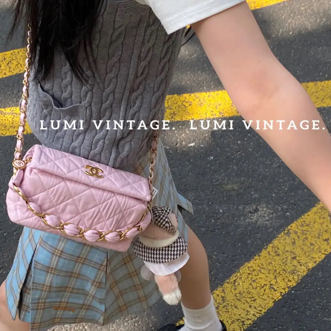 95新 Chanel/香奈儿 粉色褶皱hobo饭盒单肩包37321000