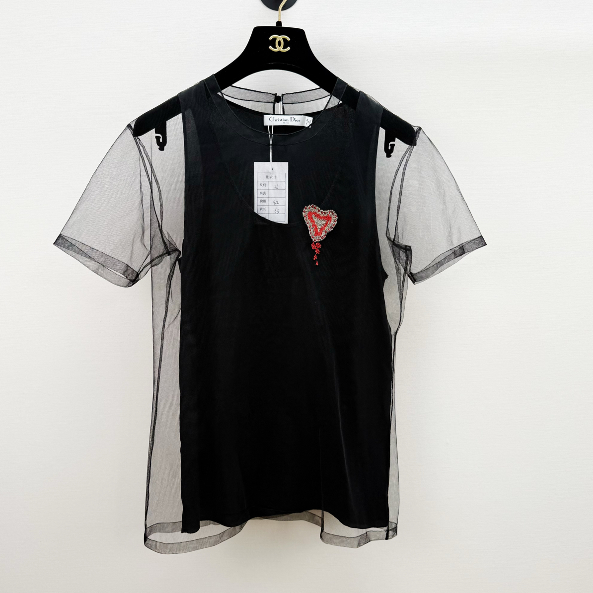 95新 DIOR/迪奥 网纱短袖 36码 胸围82 衣长63 外面网纱的标剪掉