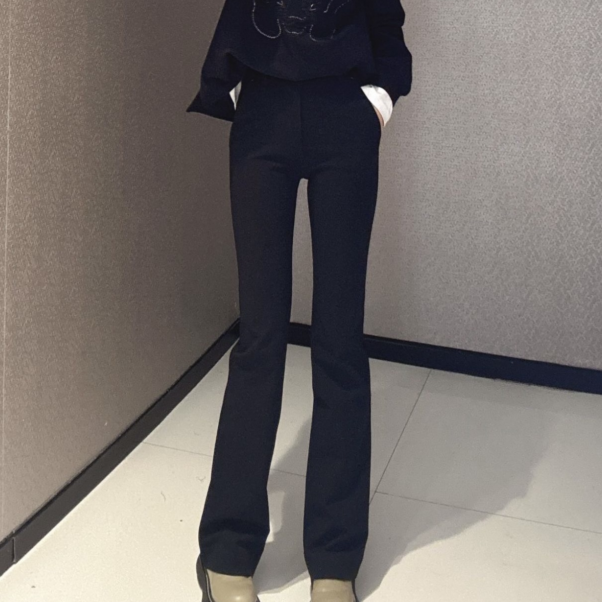 GIRDEAR/哥弟高品质百搭高腰黑色紧身微喇休闲长裤裤子1100512