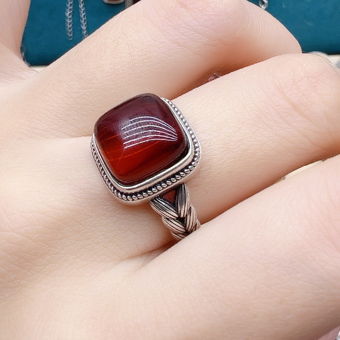 血珀戒指银S925镶嵌天然