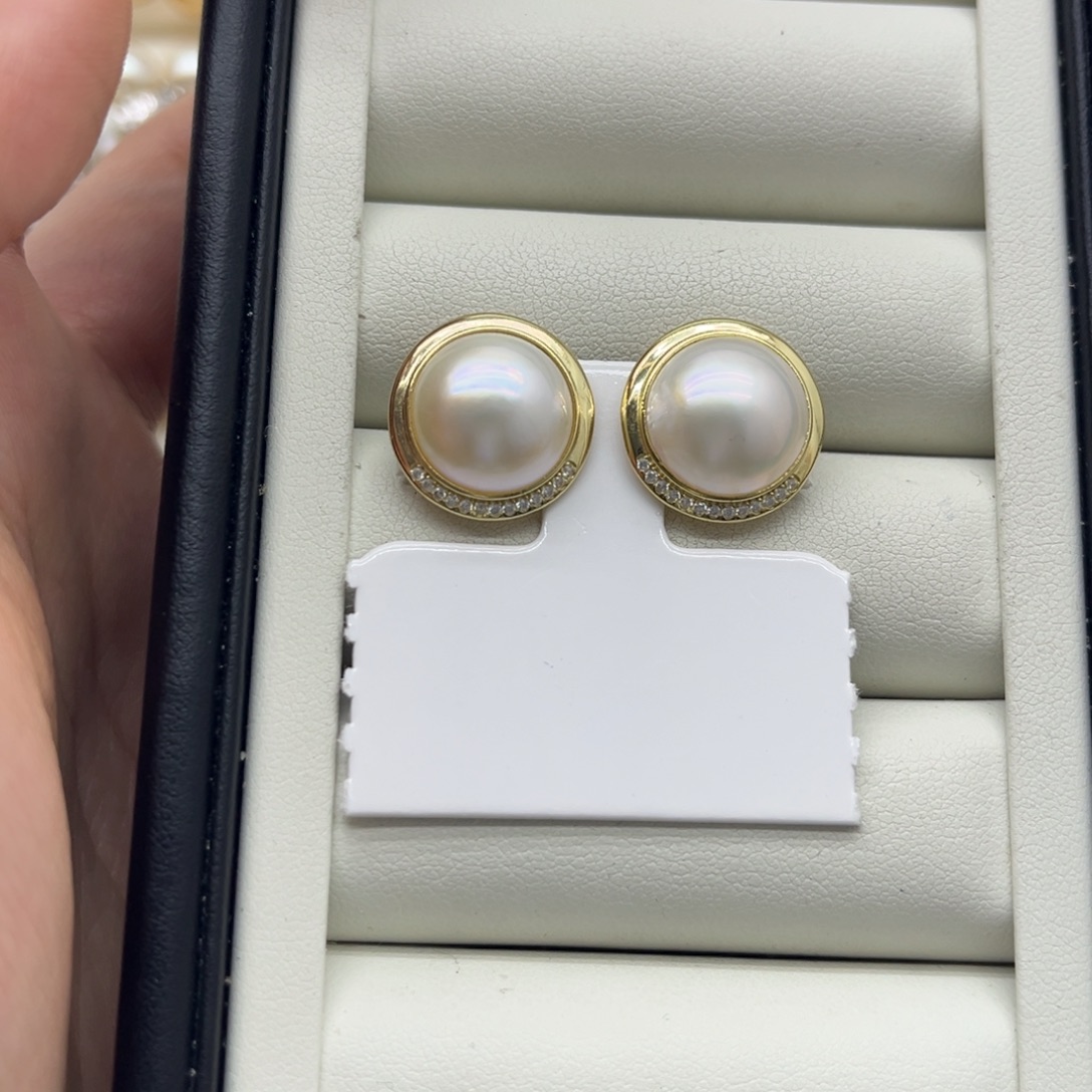 耳饰银S925镶嵌拼合珍珠（马贝珠）