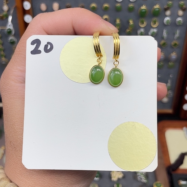 和田玉耳饰银S925镶嵌和田玉20