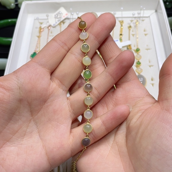 和田玉手链银S925镶嵌