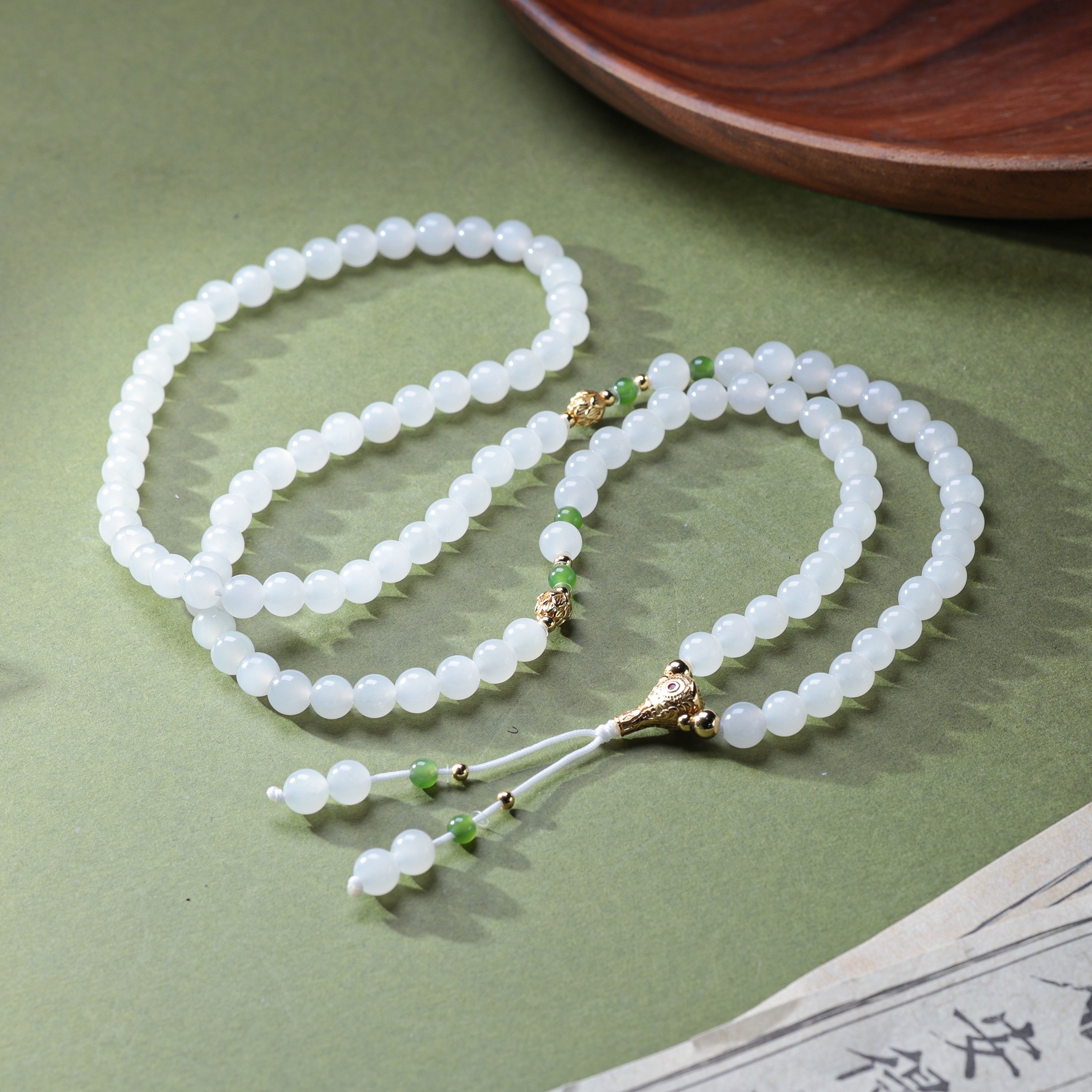 新疆爱尔和田玉DIY白玉三通小葫芦项链6mm（多样性发货）0AYB0F373