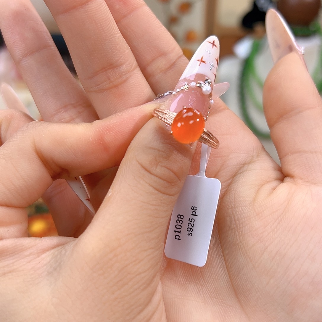 南红玛瑙银S925镶嵌戒指sj