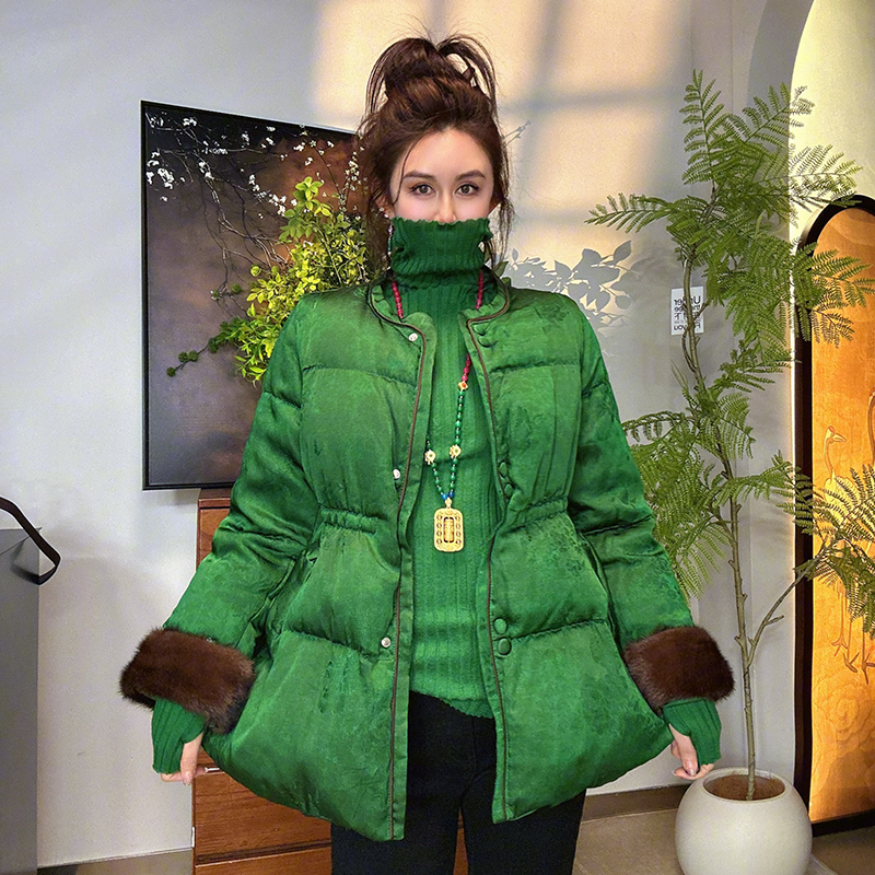 冬季新款时尚圆领长袖新中式国风女保暖百搭显瘦外套