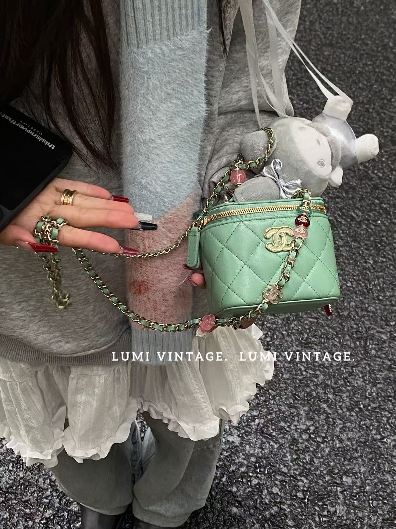 95新 Chanel/香奈儿 Lumi包展-绿色羊皮糖果珐琅盒子